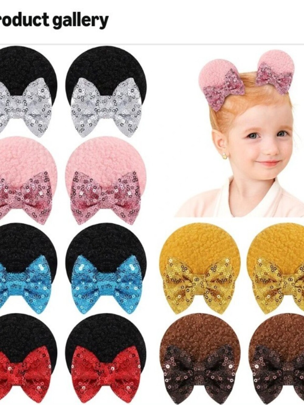 Choicbaby 12 PCS Sequin Bow Mouse Ears Hair Clips NWT